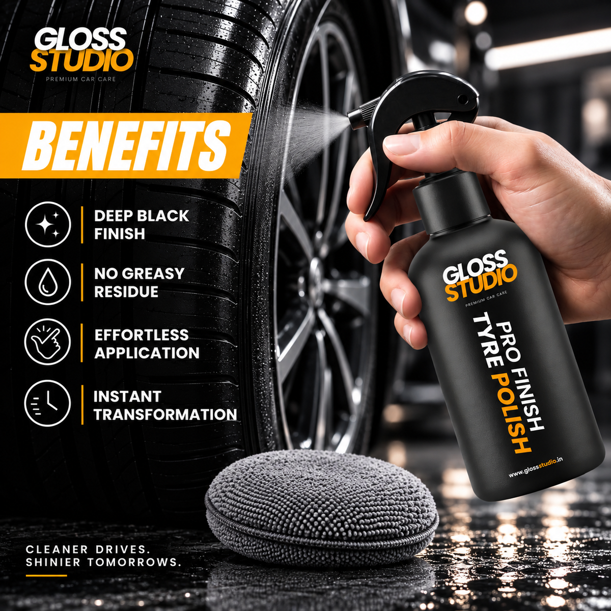 Pro-Finish Tyre Polish – Matte, Long-Lasting Shine (300ml) + Applicator