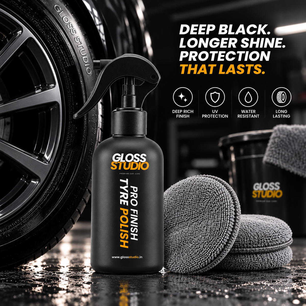 Pro-Finish Tyre Polish – Matte, Long-Lasting Shine (300ml) + Applicator