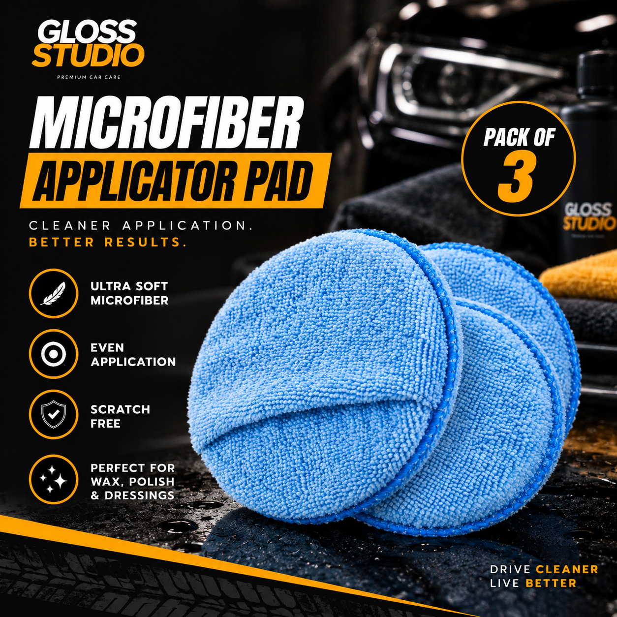 Microfiber Applicator Pad – Car Wax & Polish Applicator Pad | Pack of 3